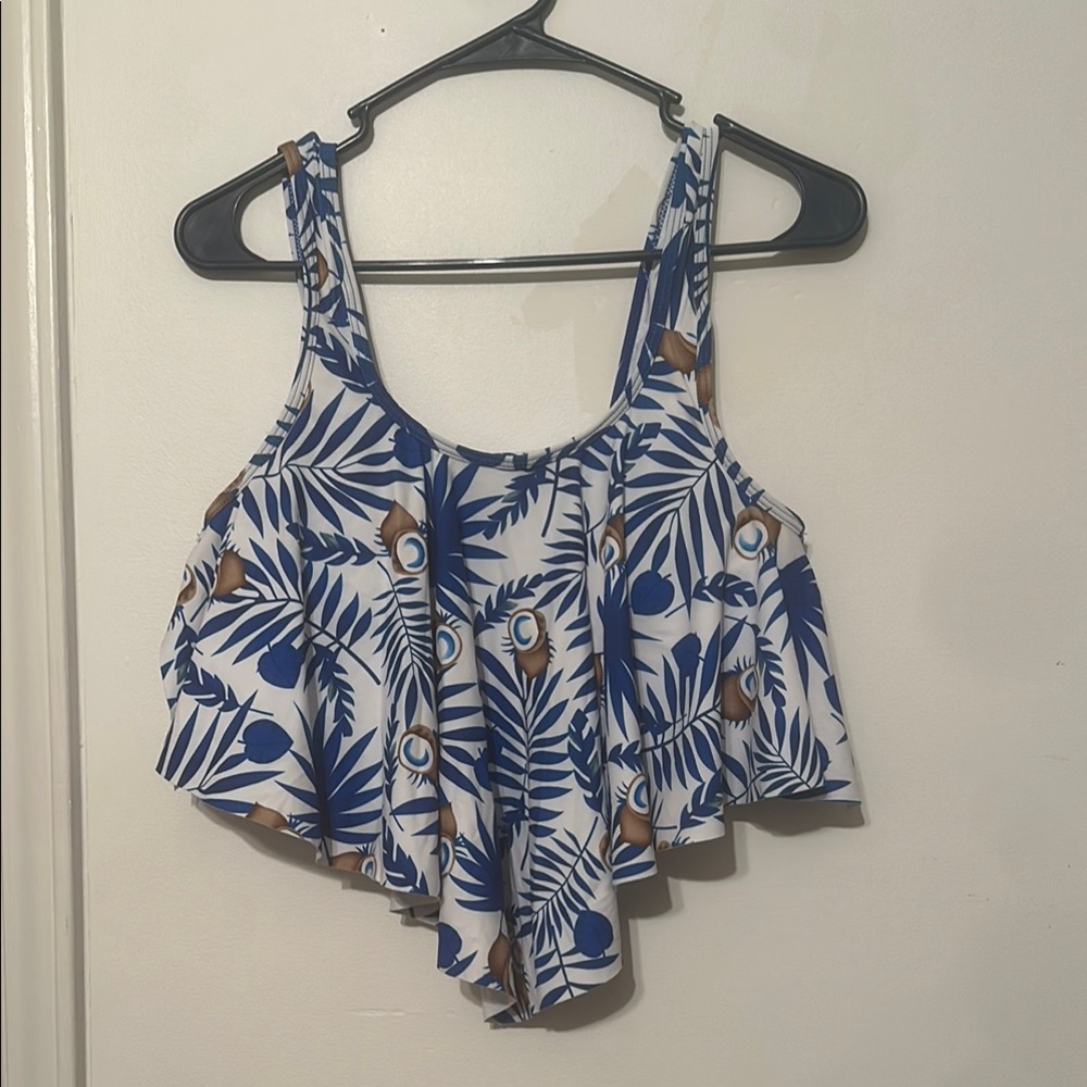 Asymmetrical Blue and White Sleeveless Tank Bikini Top